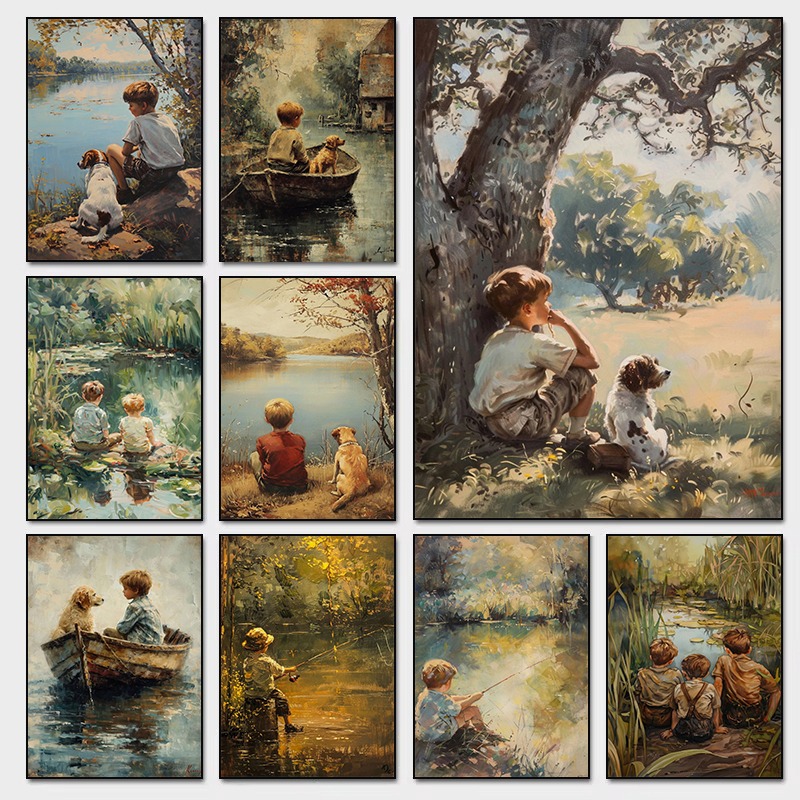 Outdoor Adventure With Kids - Vintage Boys Room Art Poster Boy