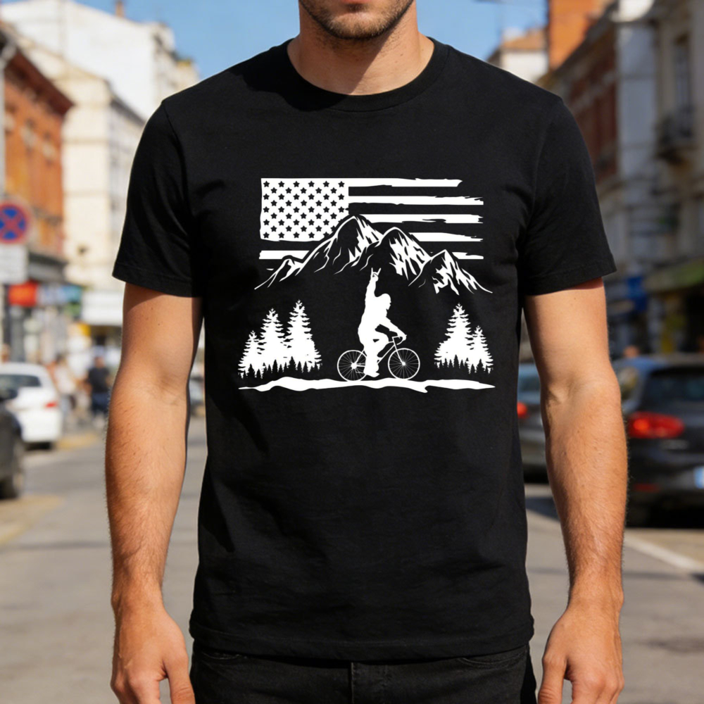 Outdoor Adventure Usa - Mountain Biking Usa Flag Men T-Shirt